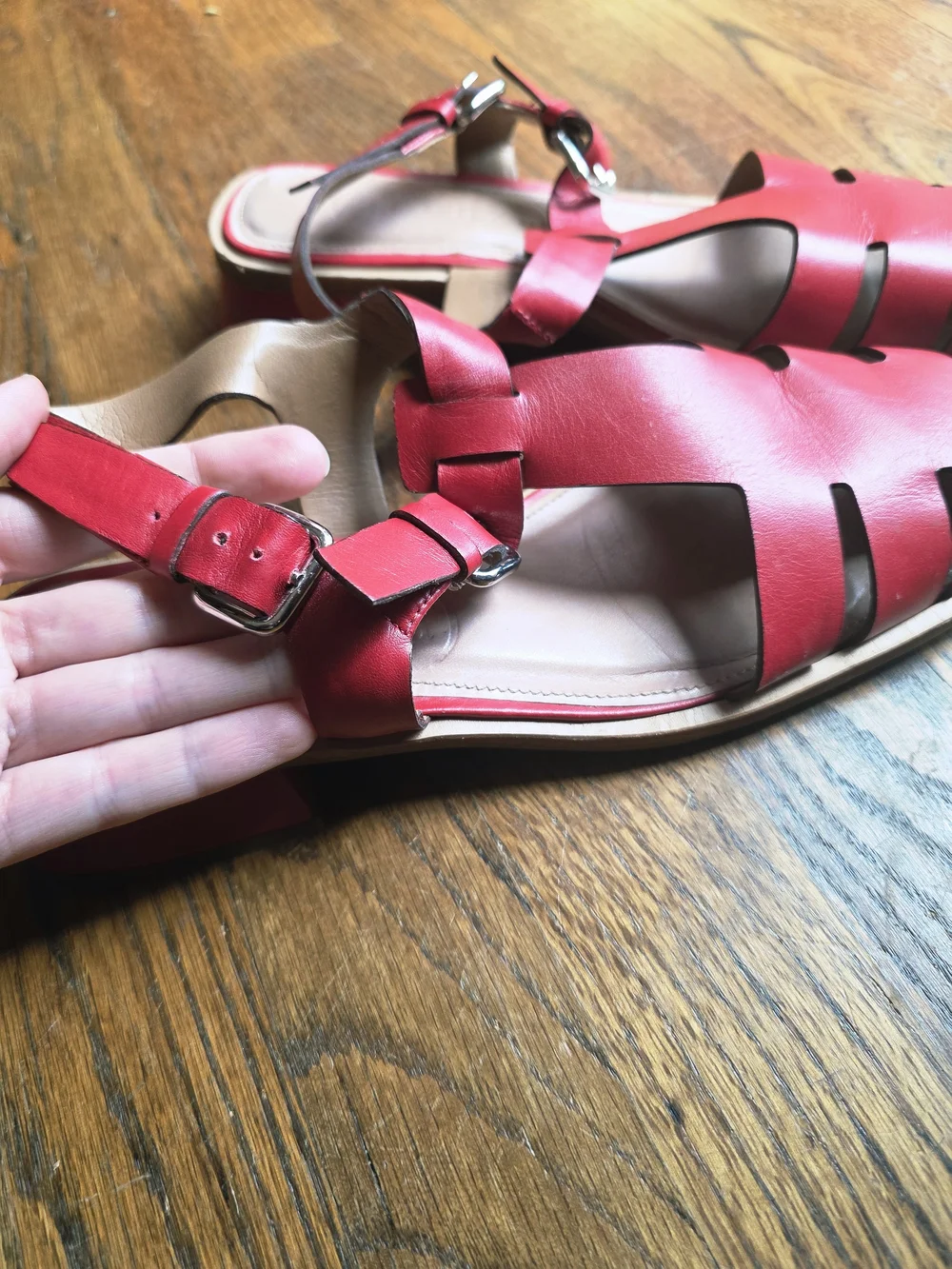 Red Women’s Fisherman Leather Sandals - Comfortable Summer Buckle Sandals